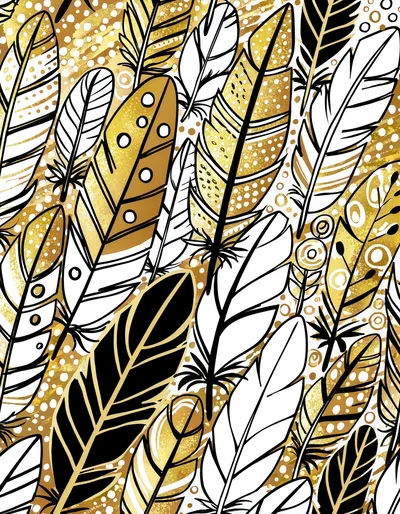 Abstract Pattern Of Decorative Gold And Black Feathers