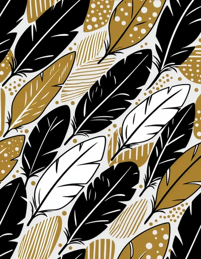 Abstract Pattern Of Stylized Feathers In Gold And Black