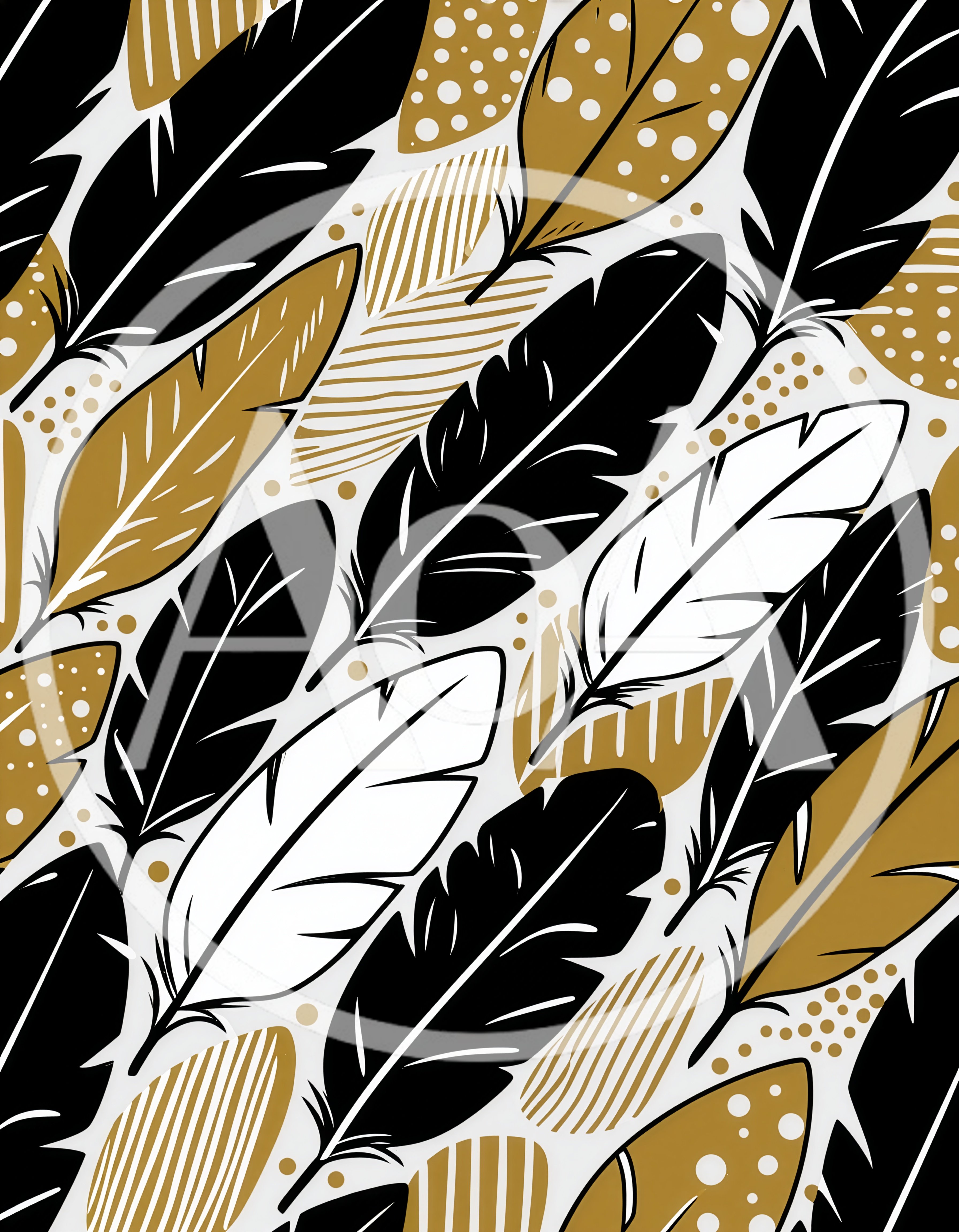 Abstract Pattern Of Stylized Feathers In Gold And Black