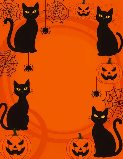 Halloween Background With Black Cats And Jack O Lanterns