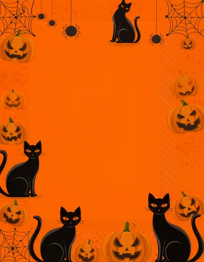 Halloween Border Frame With Cats And Pumpkins