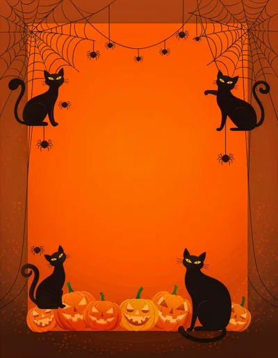 Halloween Background With Black Cats And Jack O Lanterns
