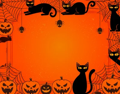 Halloween Background With Black Cats And Jack O Lanterns