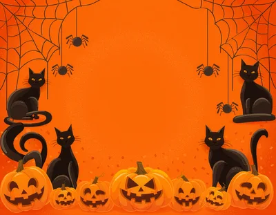 Halloween Background With Black Cats And Jack O Lanterns