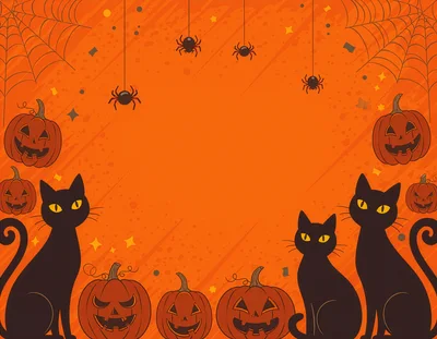 Halloween Background With Black Cats And Jack O Lanterns