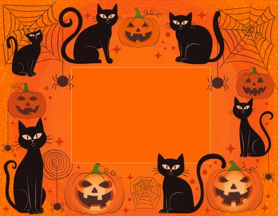 Halloween Frame With Black Cats And Jack O Lanterns