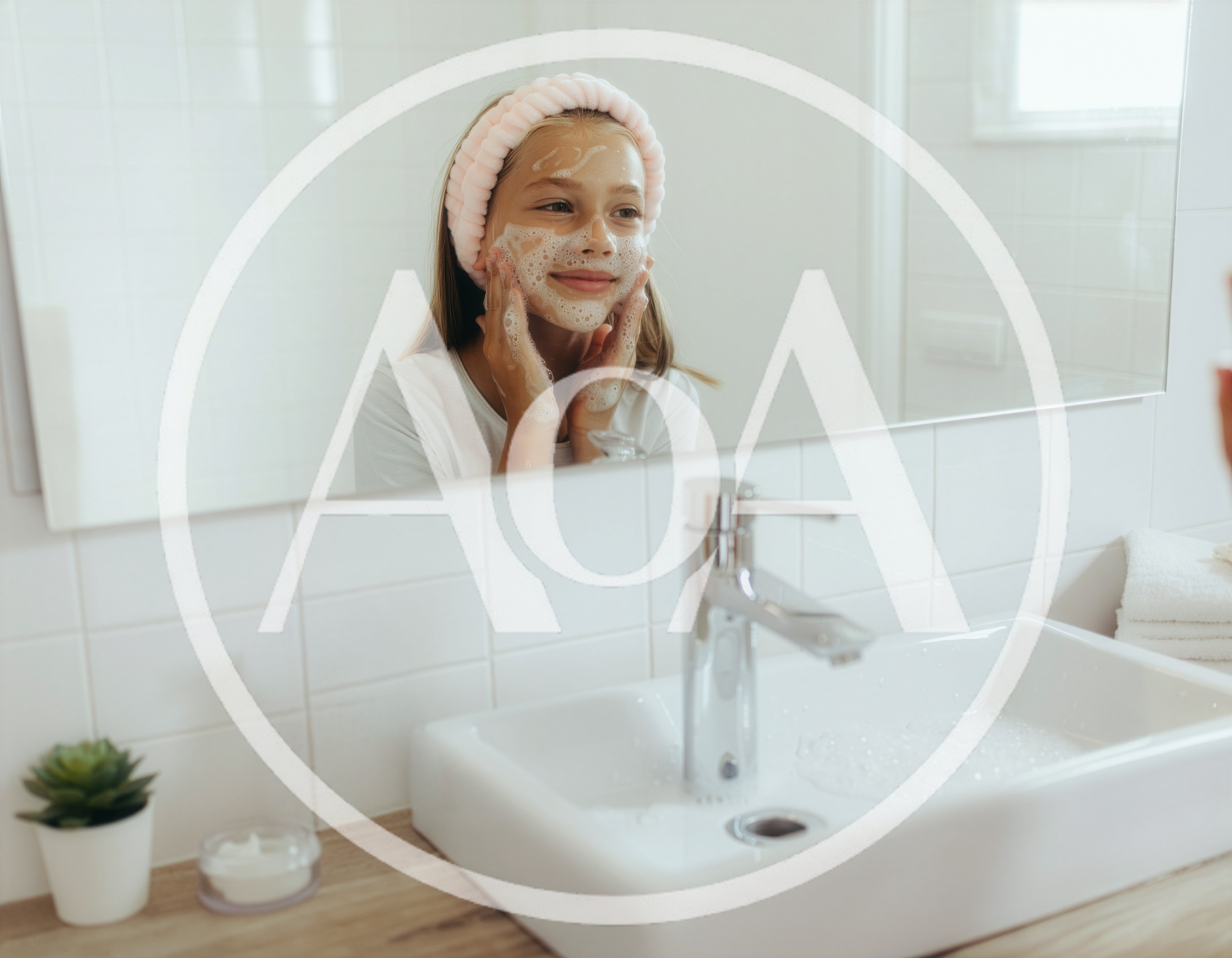 Young Girl Washing Face With Cleansing Foam