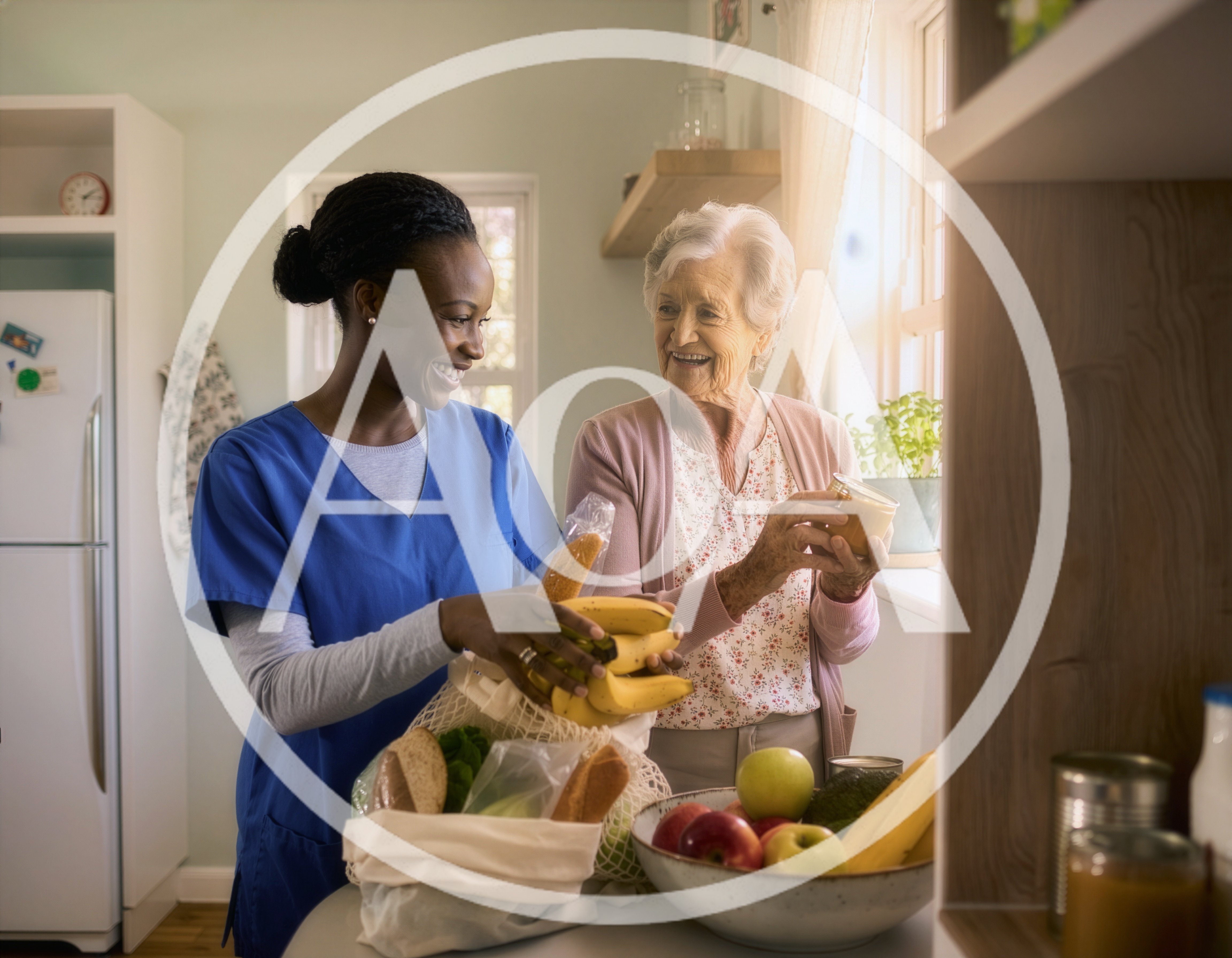 Caregiver Helping Elderly Woman Unpack Groceries