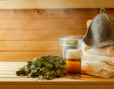 Sauna Accessories With Birch Whisk And Beer
