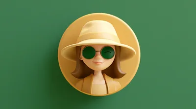3D Cartoon Avatar Of A Woman Wearing A Sun Hat
