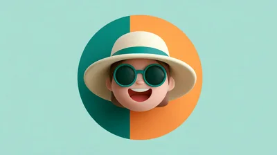 3D Cartoon Character Wearing Sun Hat and Sunglasses