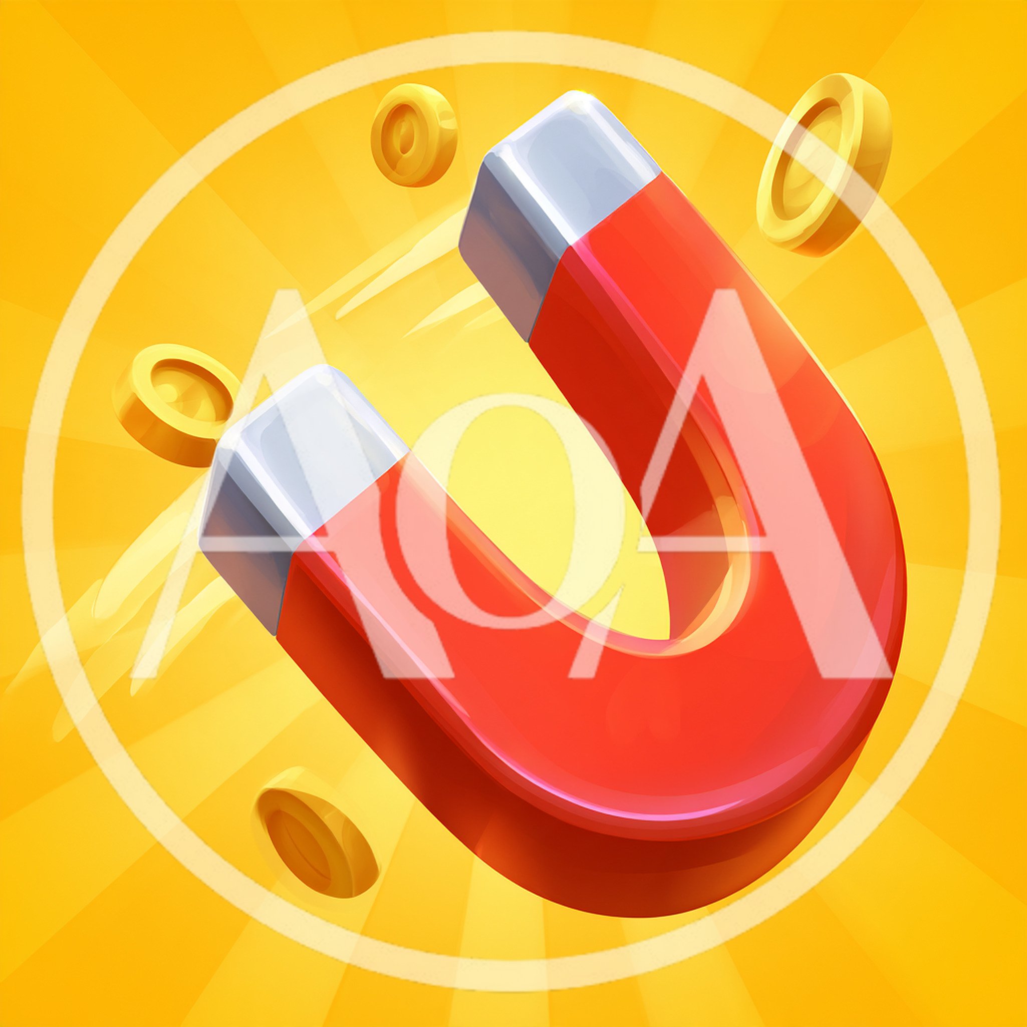 3D Illustration Of A Red Horseshoe Magnet Attracting Coins