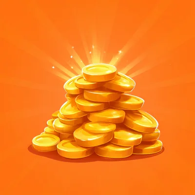 Stack Of Shiny Golden Coins On Orange Background
