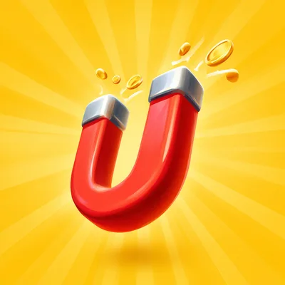 3D Illustration Of A Red Horseshoe Magnet Attracting Gold Coins