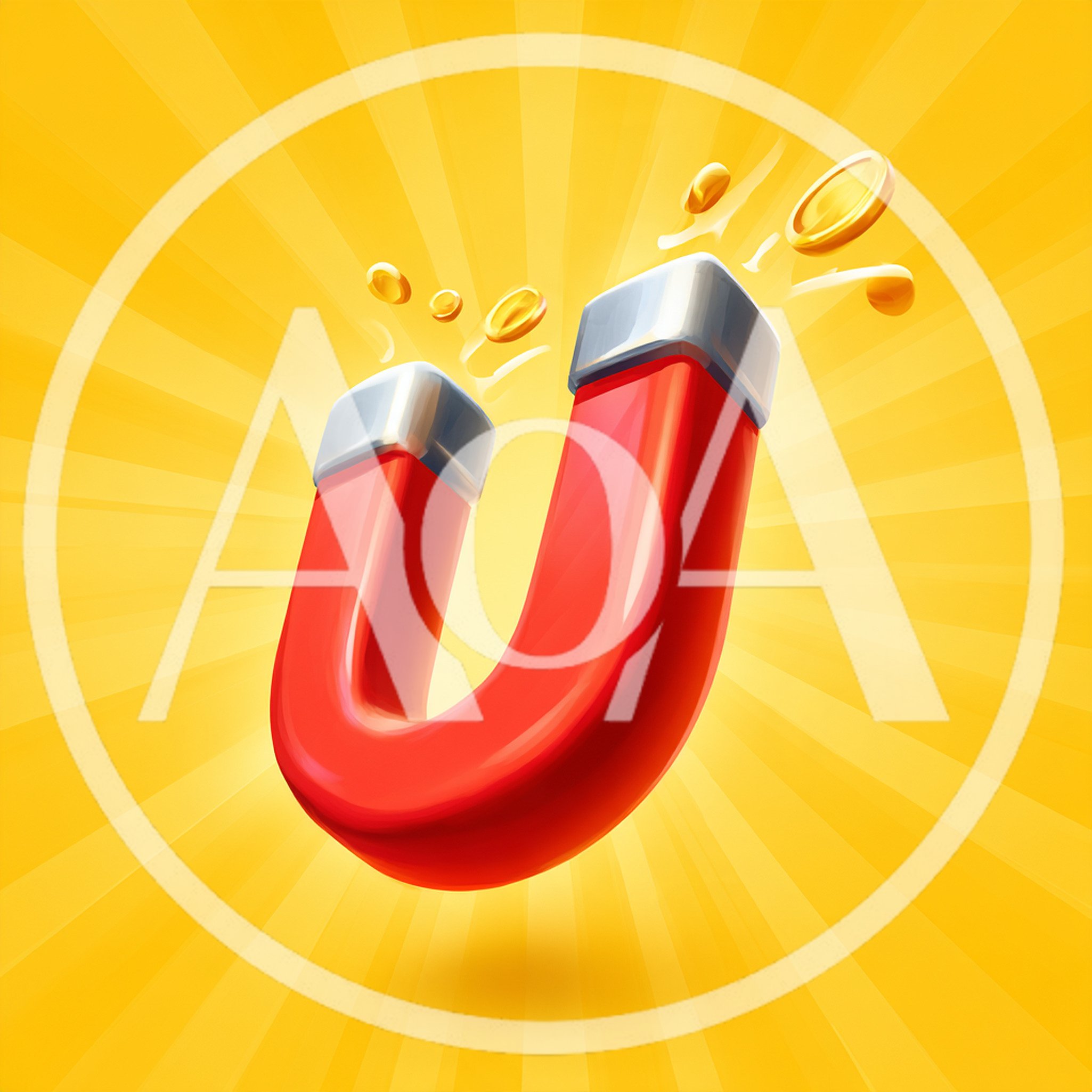 3D Illustration Of A Red Horseshoe Magnet Attracting Gold Coins