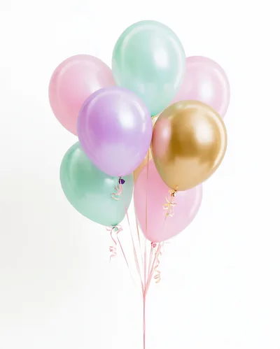 Bunch Of Colorful Pastel And Gold Balloons