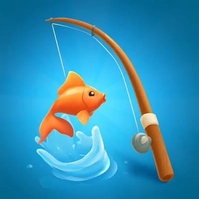Cartoon Goldfish Jumping Out Of Water On Fishing Rod