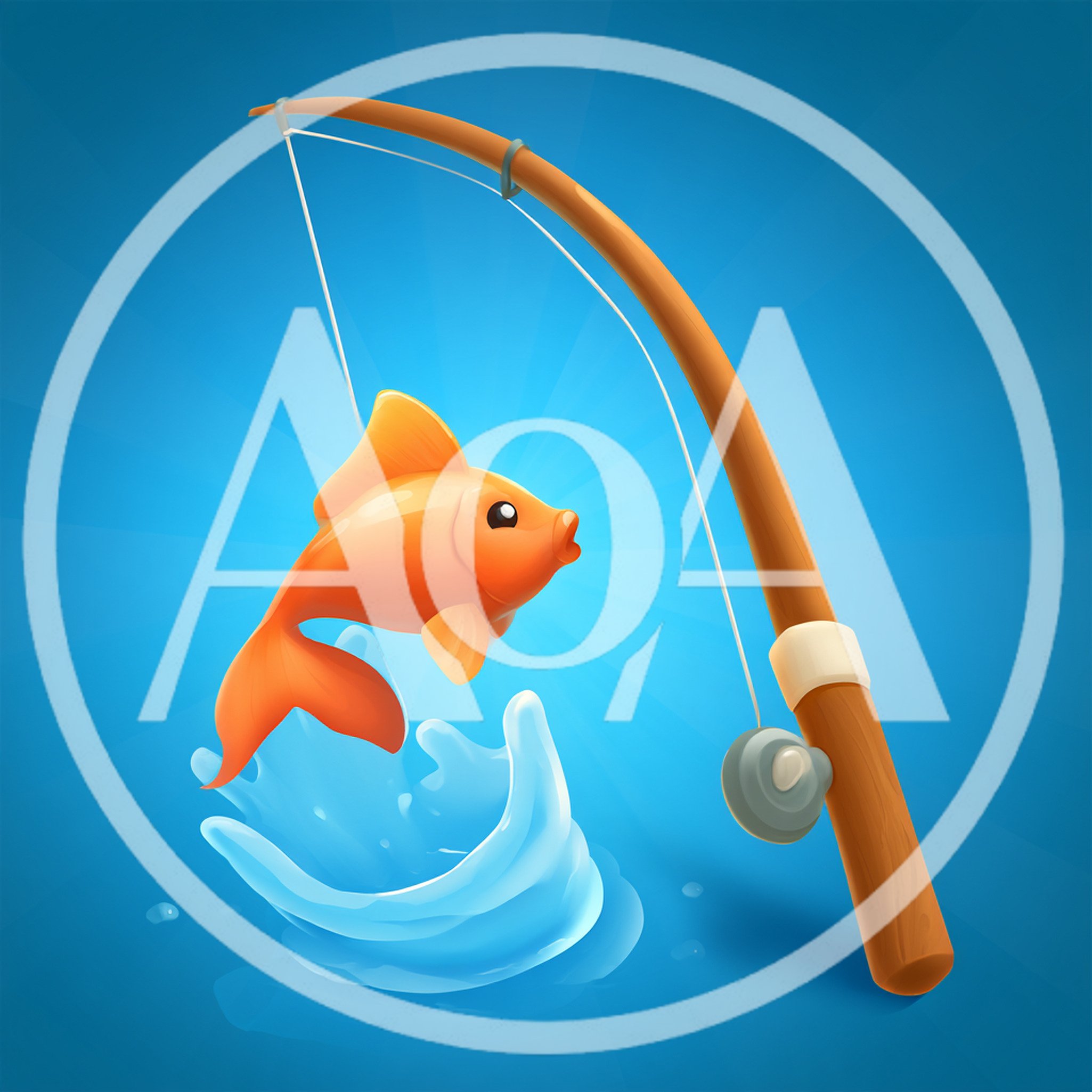 Cartoon Goldfish Jumping Out Of Water On Fishing Rod