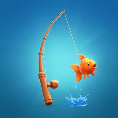 Cartoon Fishing Rod Catching A Goldfish