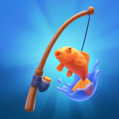 3D Render Of A Goldfish Caught On A Fishing Rod