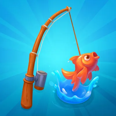 Cartoon Fishing Rod Catching A Goldfish