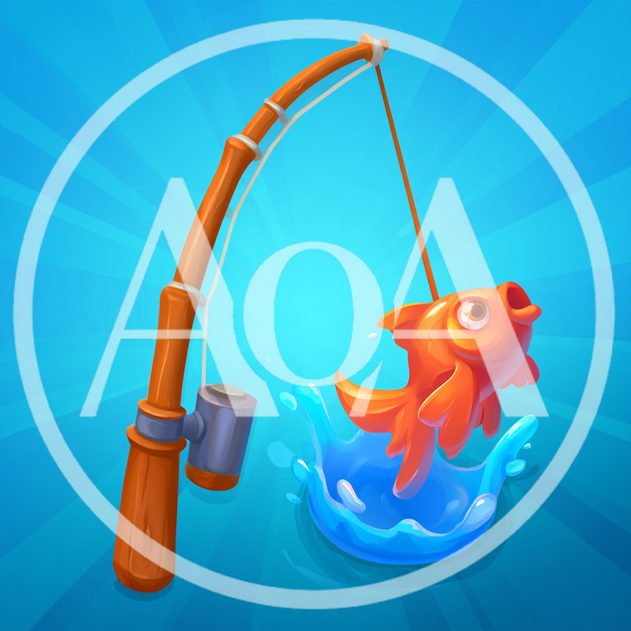 Cartoon Fishing Rod Catching A Goldfish