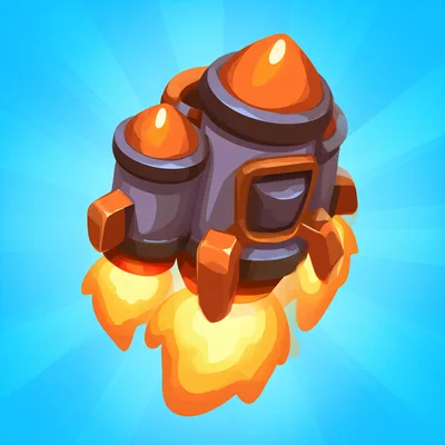 Cartoon Style Rocket Booster Flying With Bright Flames