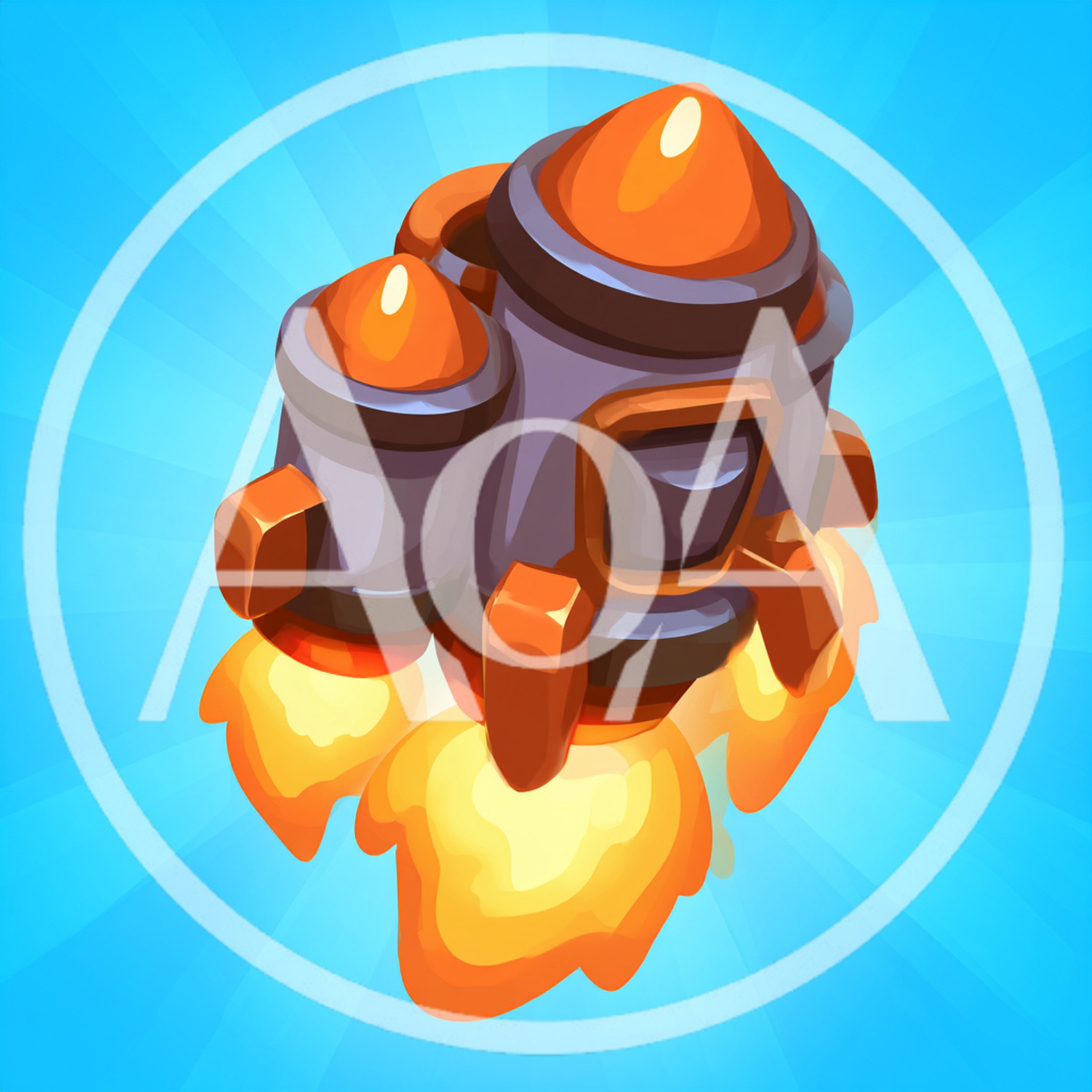 Cartoon Style Rocket Booster Flying With Bright Flames