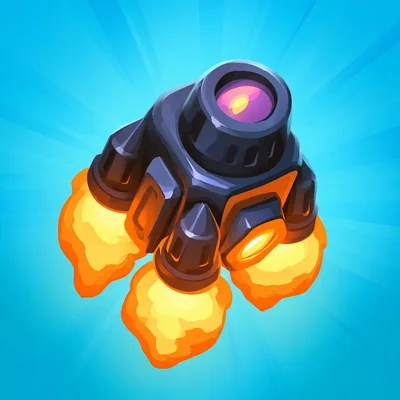 Cartoon Rocket Booster Flying With Bright Orange Flames