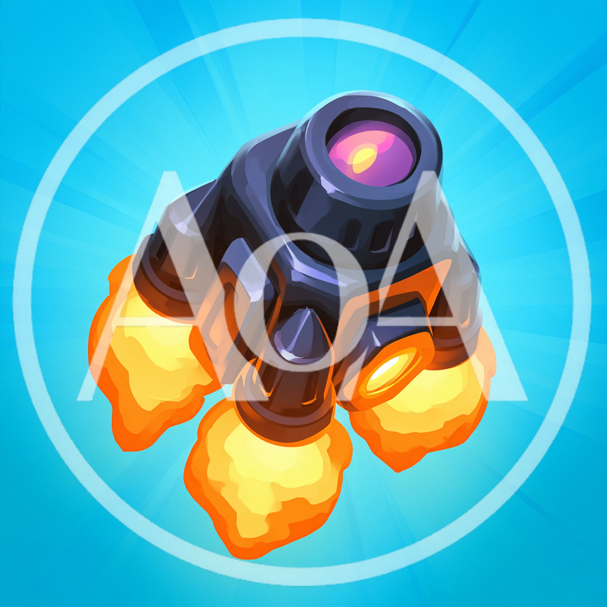 Cartoon Rocket Booster Flying With Bright Orange Flames