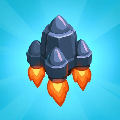 Cartoon Style Rocket Ship Flying With Fire Exhaust