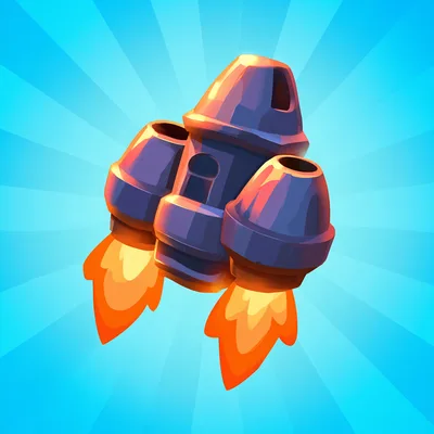 Cartoon Style Rocket Ship Flying With Fire Exhaust