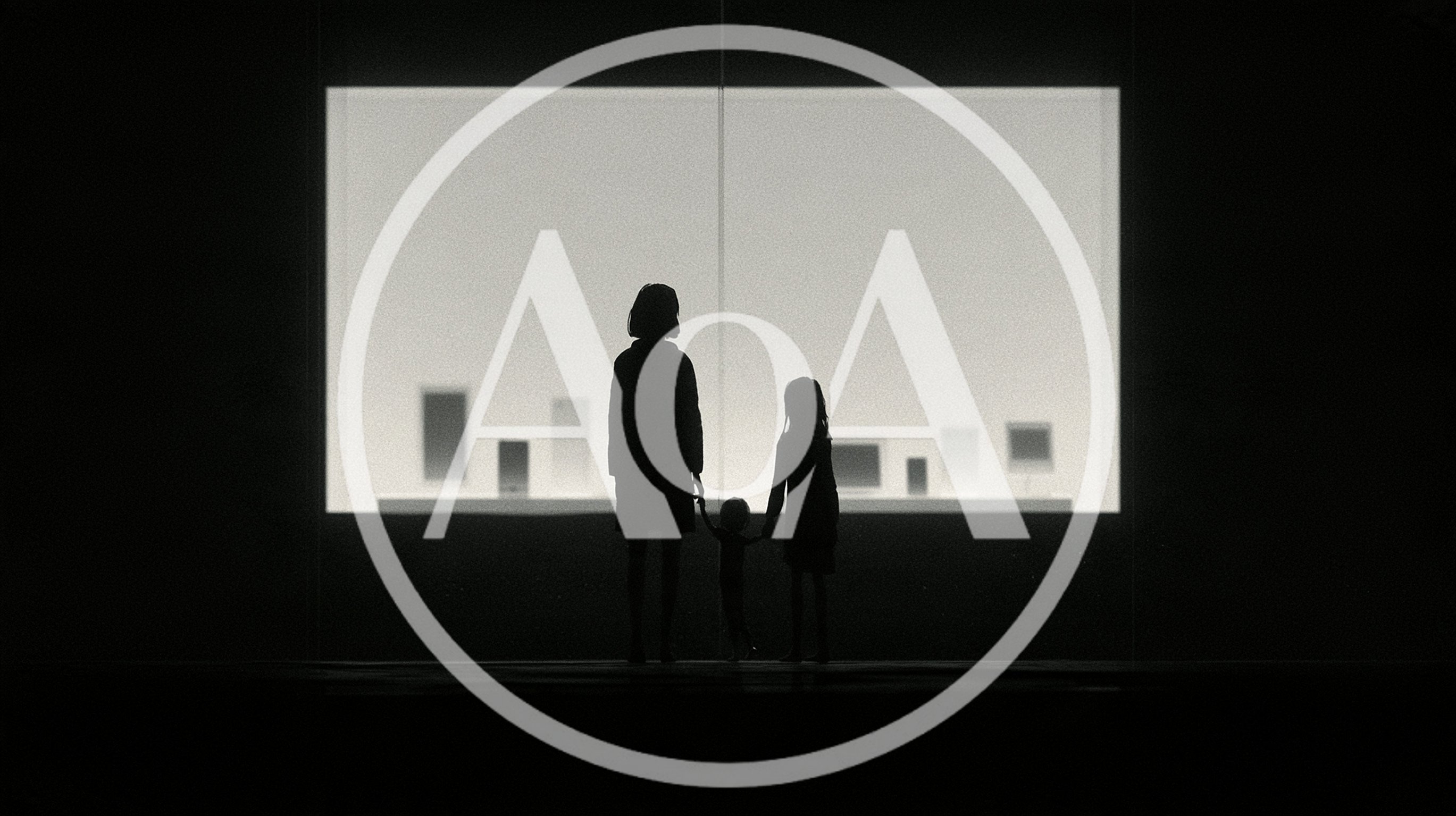 Silhouetted Family Looking Into A Bright Store Window