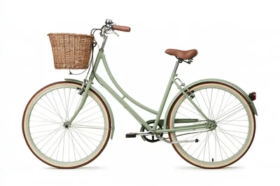 Vintage Style Mint Green City Bicycle With Wicker Basket