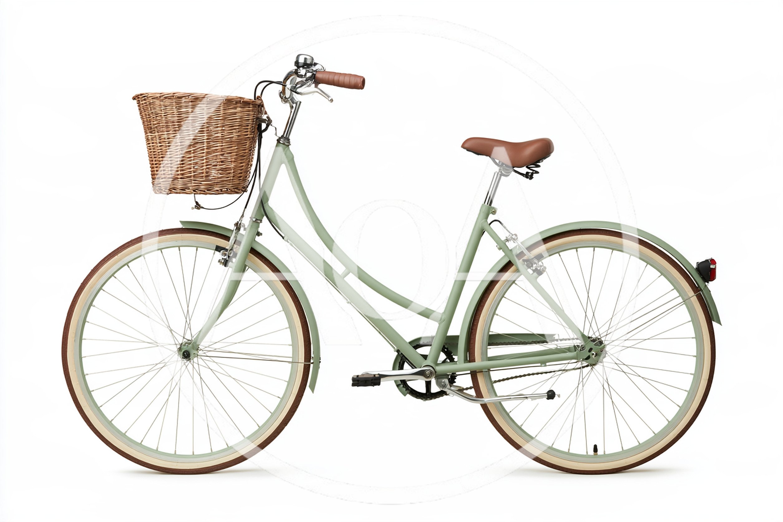Vintage Style Mint Green City Bicycle With Wicker Basket