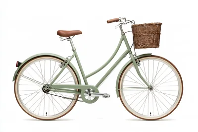 Vintage Style Sage Green City Bicycle With Wicker Basket