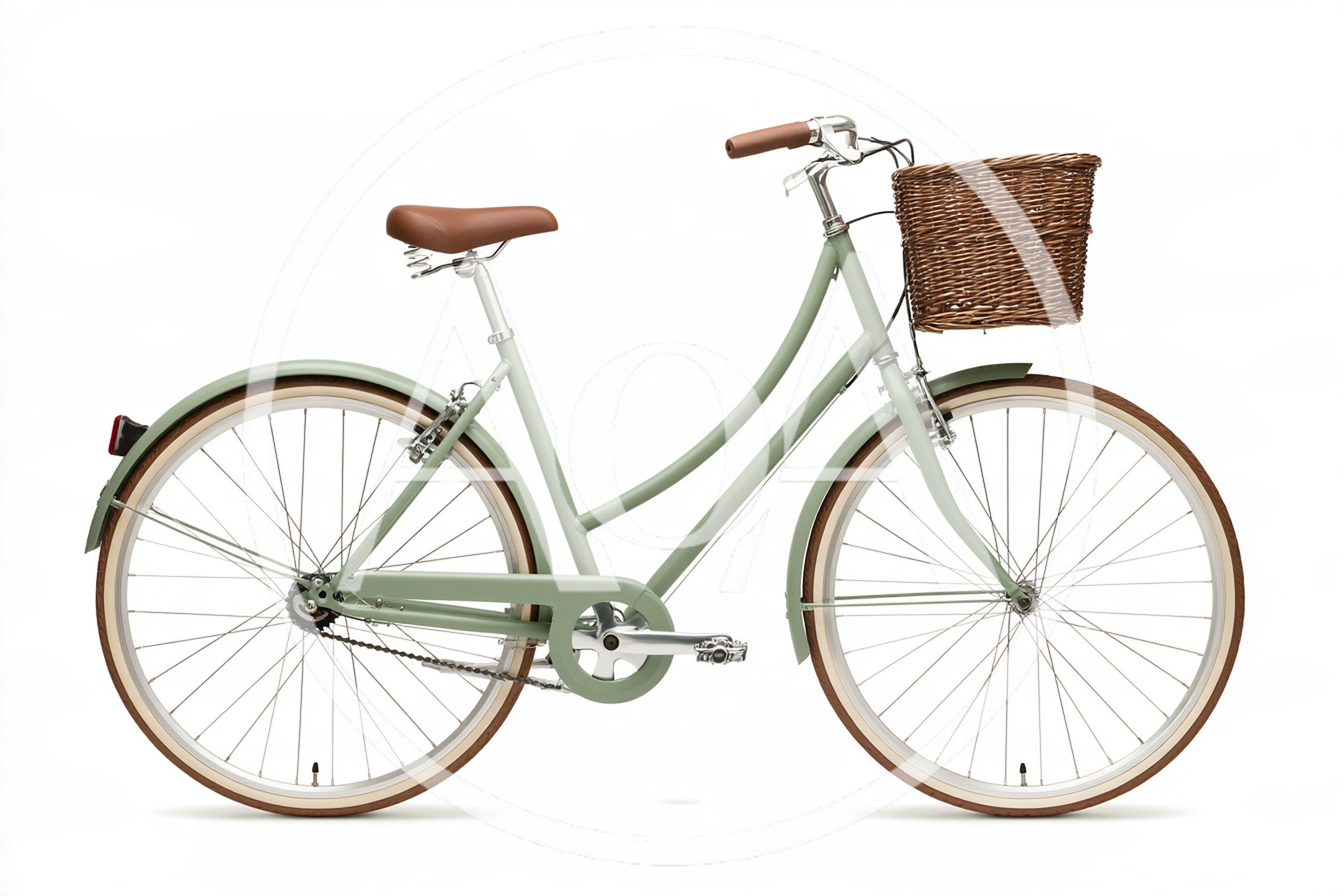 Vintage Style Sage Green City Bicycle With Wicker Basket
