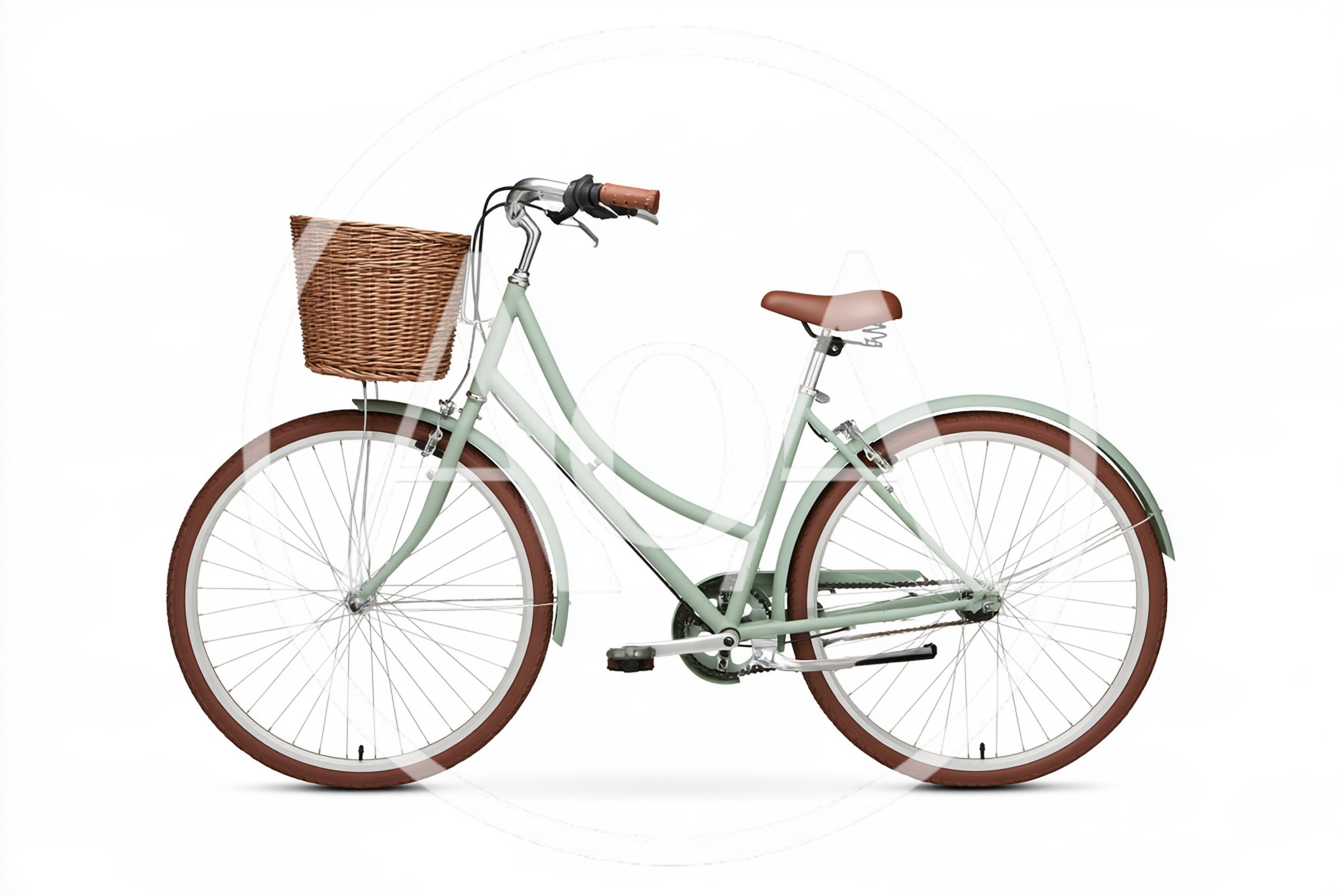 Mint Green Vintage Style Bicycle With Wicker Basket