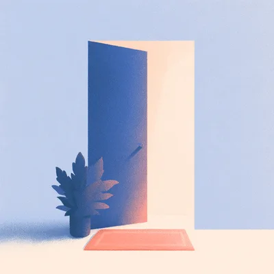 Minimalist Illustration Of An Open Doorway With Plant