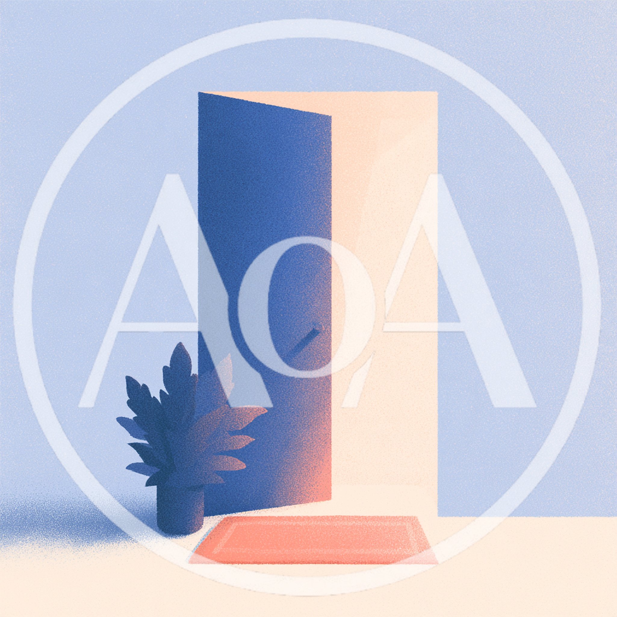 Minimalist Illustration Of An Open Doorway With Plant