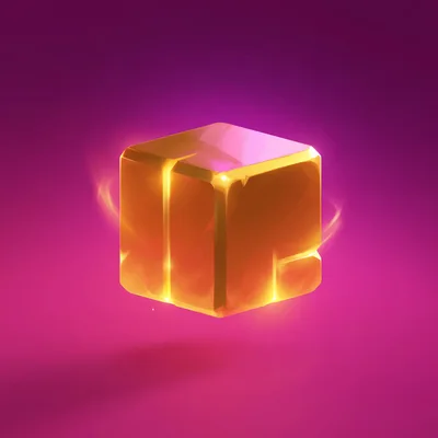 Glowing Golden Cube Floating In Purple Space
