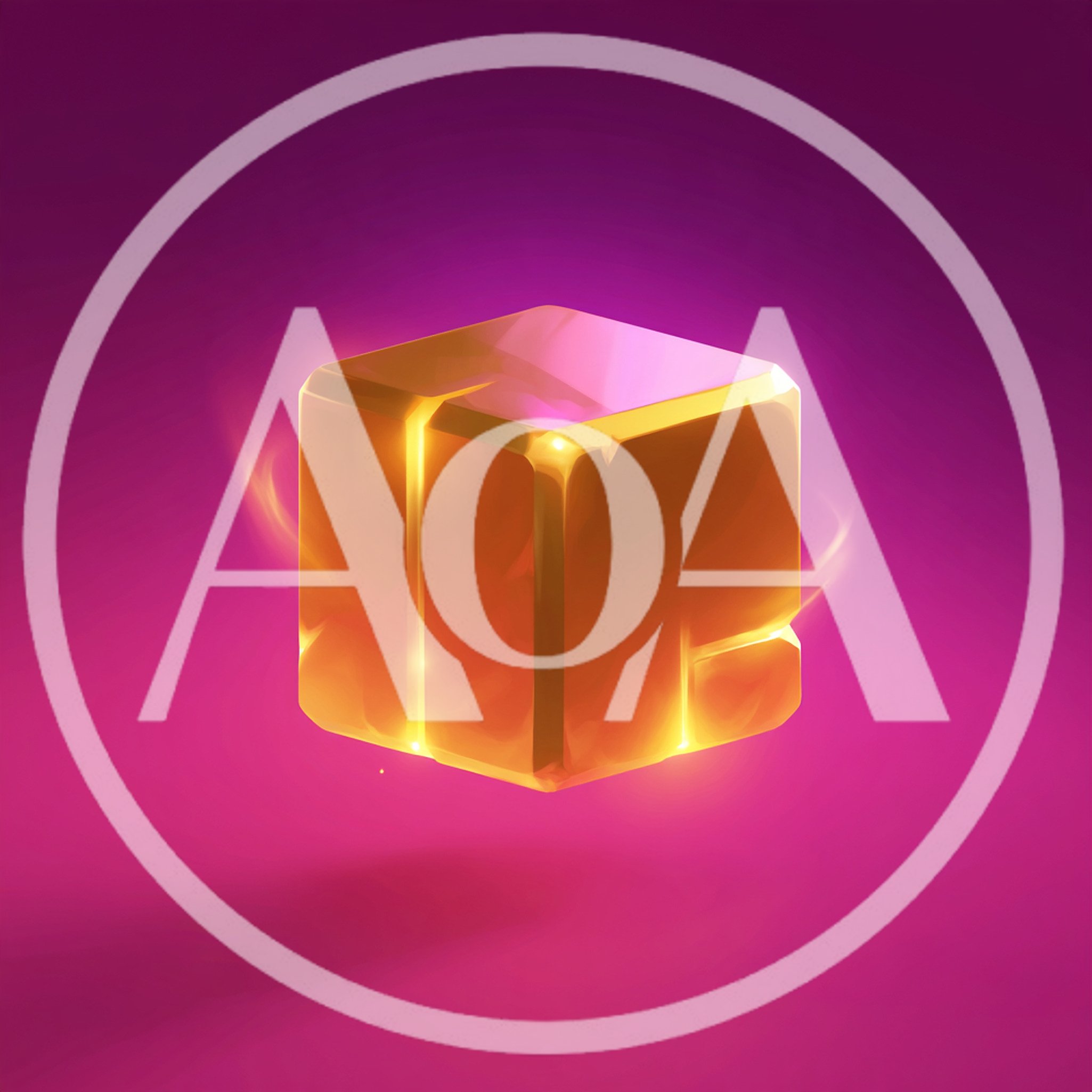 Glowing Golden Cube Floating In Purple Space