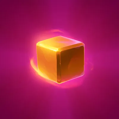 Glowing Golden Cube Floating In Pink Aura