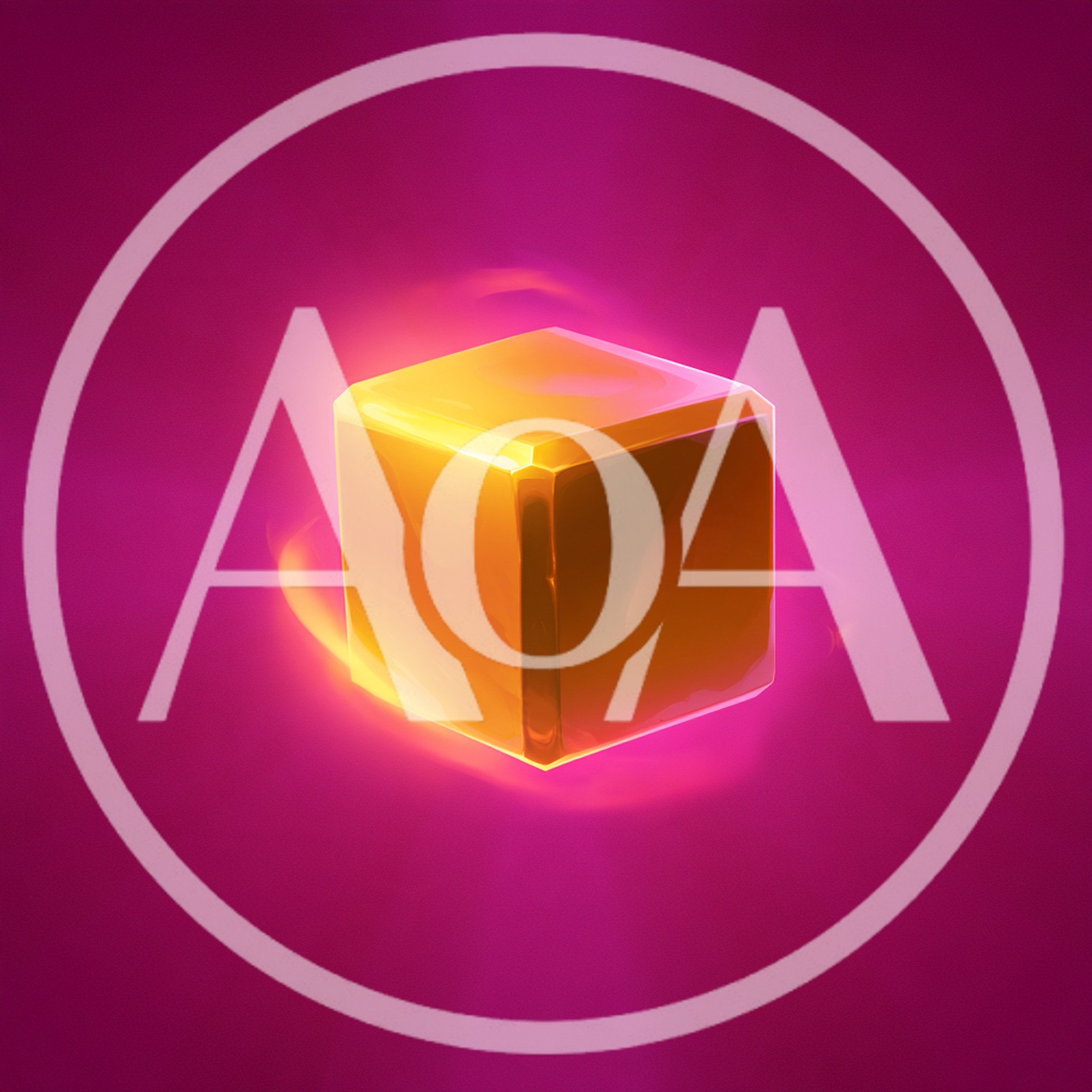Glowing Golden Cube Floating In Pink Aura