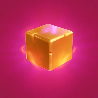 Glowing Golden Cube Floating In Pink Radiant Light