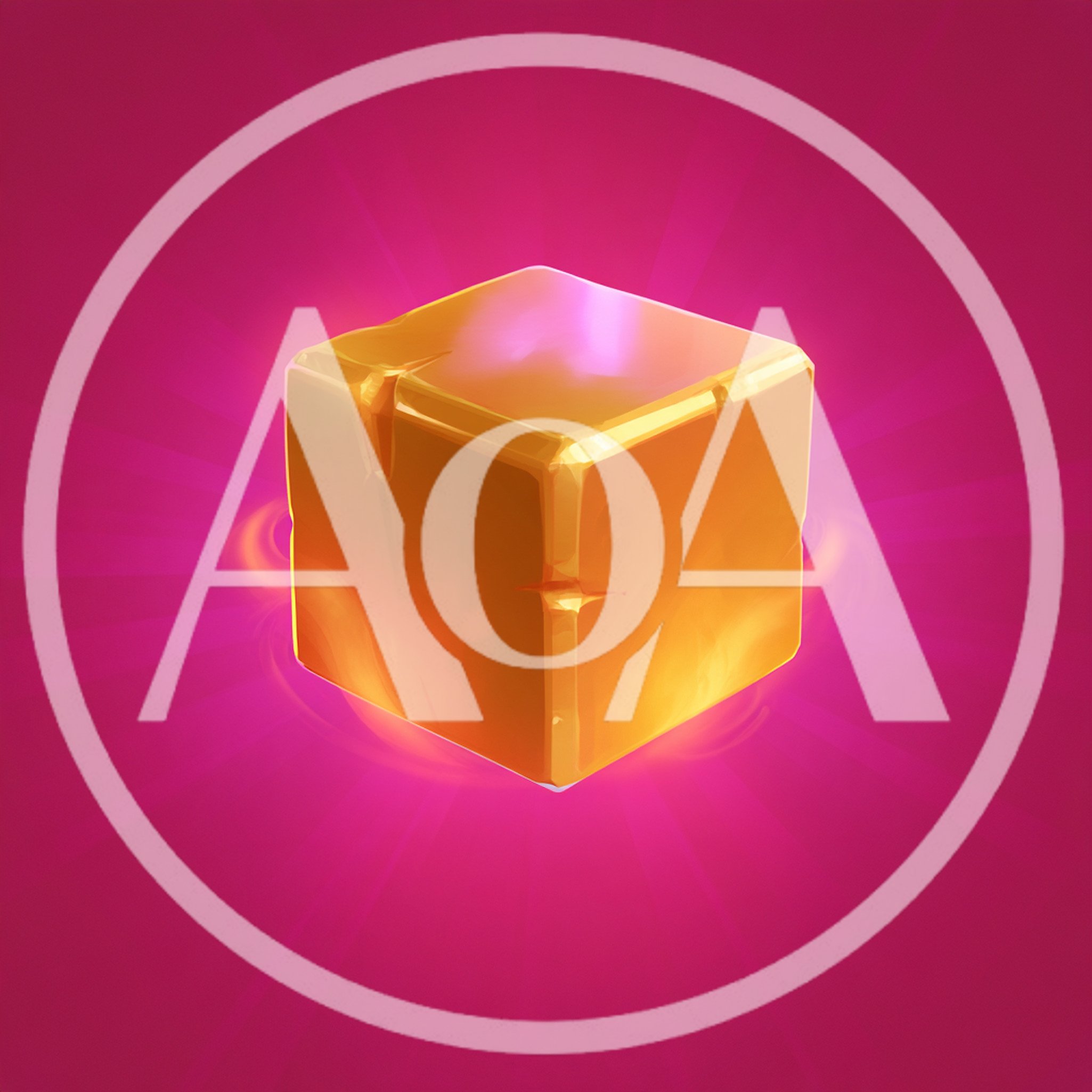 Glowing Golden Cube Floating In Pink Radiant Light