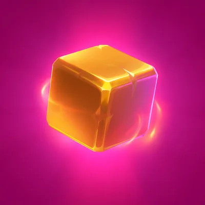 Glowing Golden Cube Floating In Vibrant Pink Space