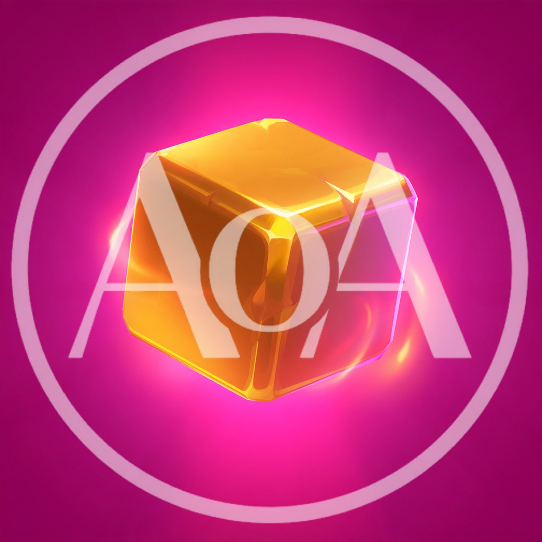 Glowing Golden Cube Floating In Vibrant Pink Space