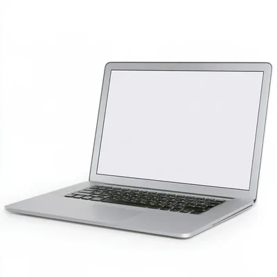 Silver Laptop With Blank Screen On White Background