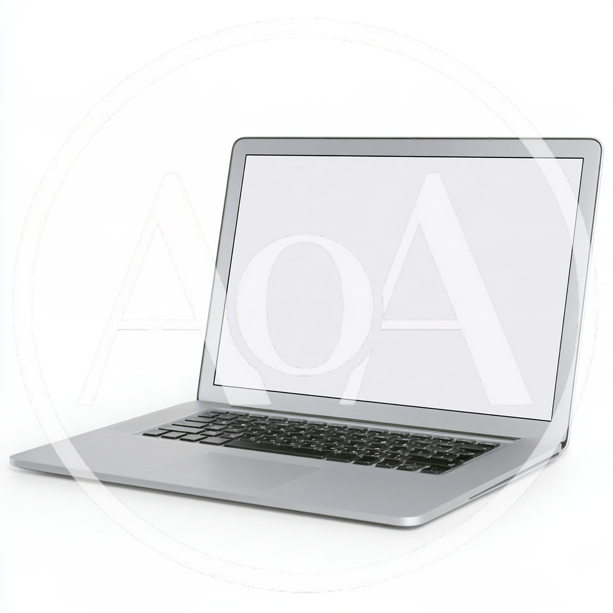 Silver Laptop With Blank Screen On White Background